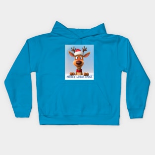 Christmas Reindeer Wishing a Merry Christmas Kids Hoodie